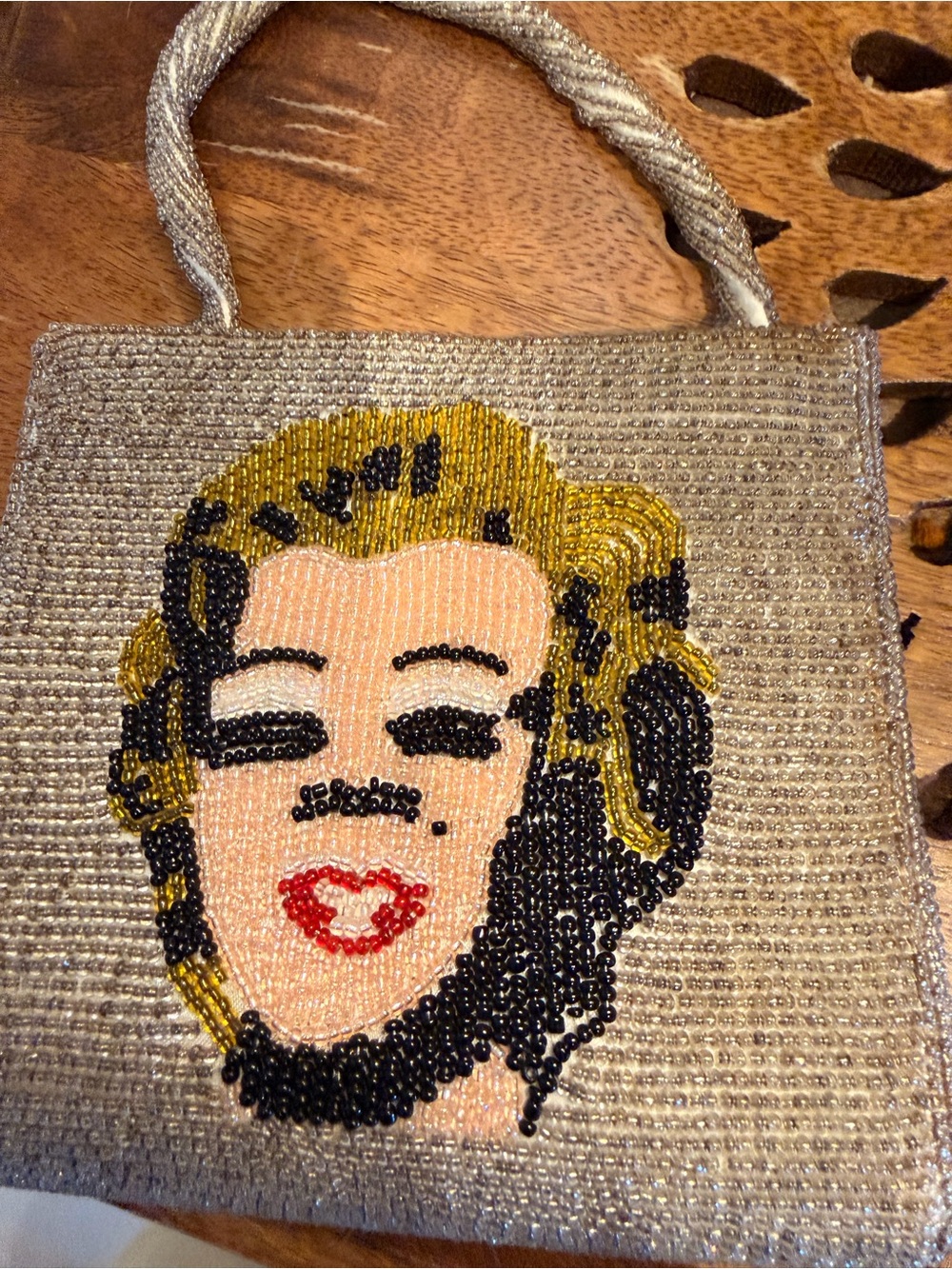 Y2K 90s Andy Warhol Beaded Silver Evening Handbag Marilyn Monroe Portrait - Picture 2 of 5